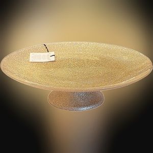 🆕️AKCAM 10" Turkish Glitter Glass Pedistal Plate Cake Stand GOLD